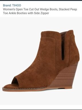 Brown Suede Peep-Toe Wedge Ankle Booties